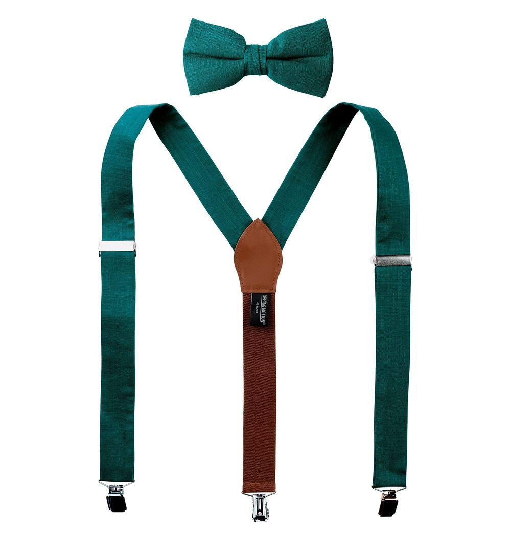 4827 ' Linen Blend Suspenders and Bow Tie Set for Groomsmen Wedding, Teal